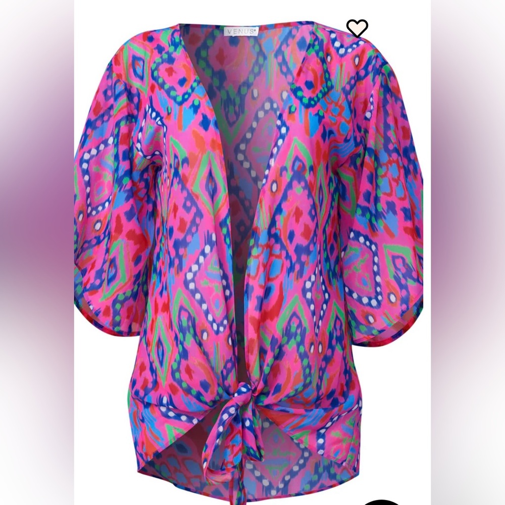 NWT VENUS Tie Front Vibrant Print Tunic